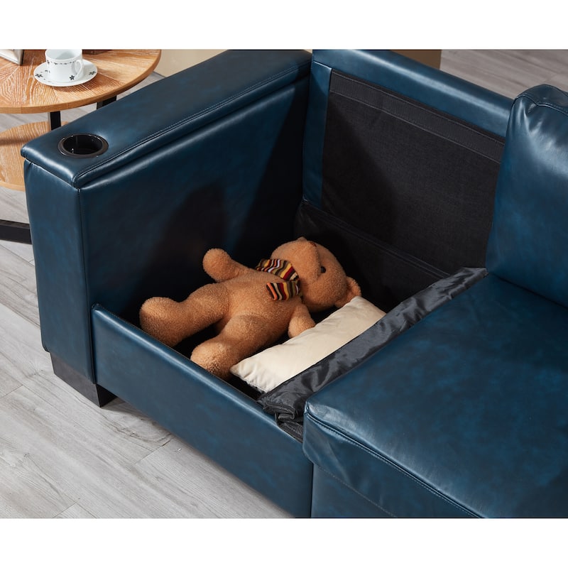 PU Leather Loveseat Sofa Deep Seat Couch with Storage and Cup Holders