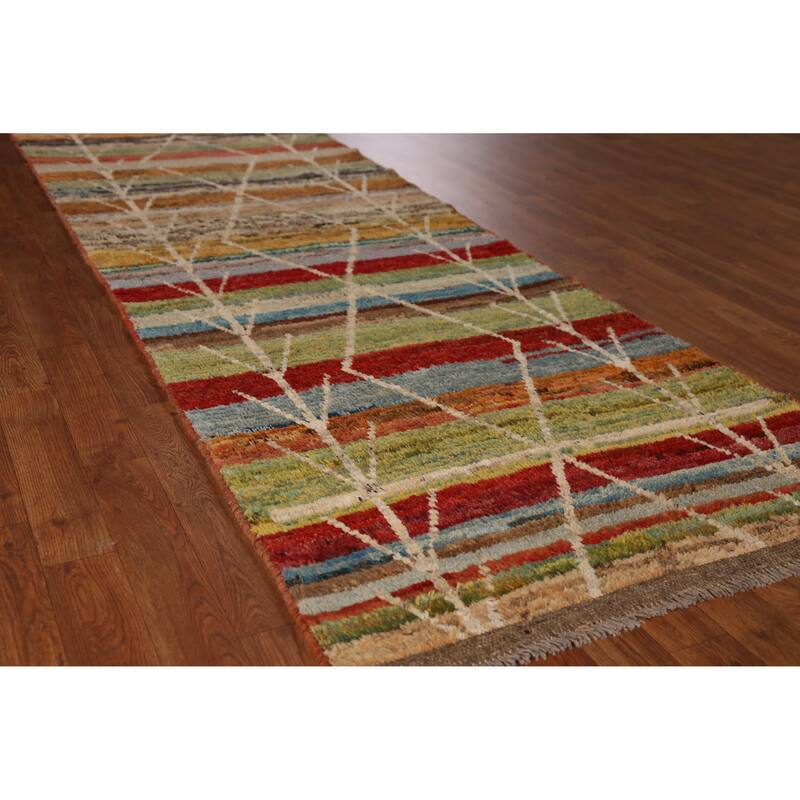 Geometric Moroccan Runner Rug Oriental Handmade Wool Carpet - 3'1" x 9'7" - 3'1" x 9'7" - Multi-Color