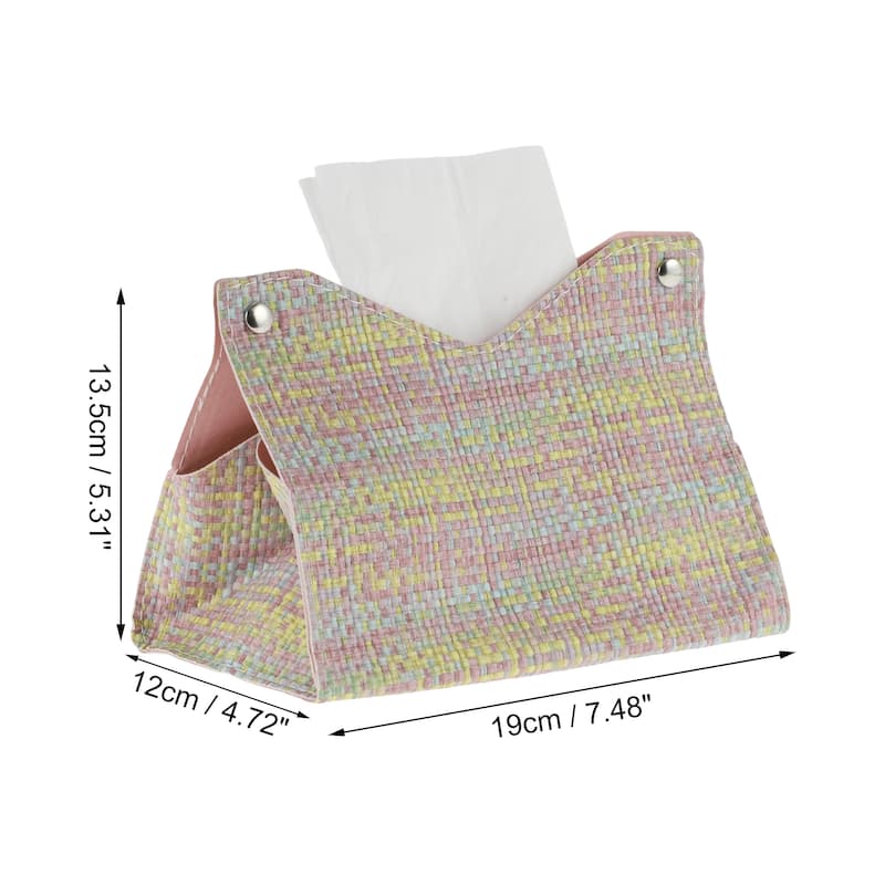1Pcs Durable Woven Pattern Tissue Box Cover for Living Room Table Desk - Pink