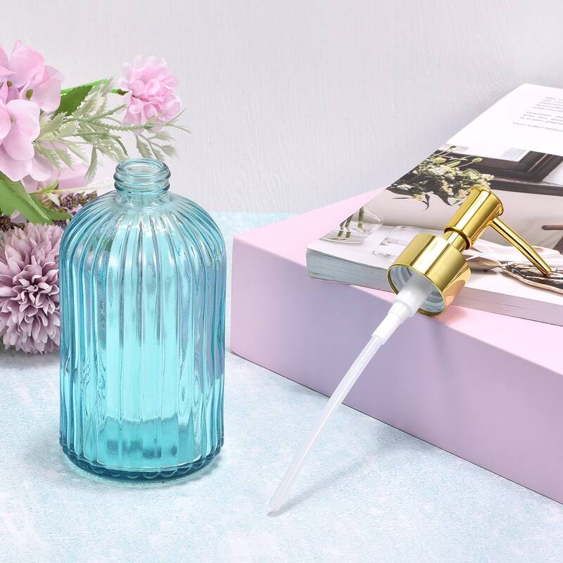 Soap Dispenser - 13.5Oz Glass Dish Hand Soap Dispenser with Golden Pump for Kitchen Bathroom