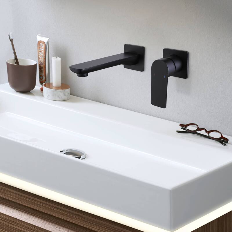 Wall Mount Bathoom Sink Faucet Single Handle Matte Black Bathroom Faucet 2 Holes Modern Vanity Basin Mixer Taps With Valve