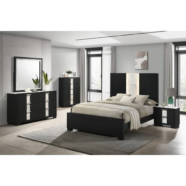 Eirena 3 Piece Black LED Panel Bedroom Set Bed Bath & Beyond 39072074