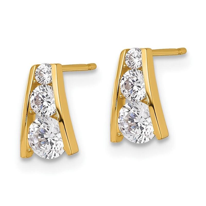 Curata 14k Yellow Gold Graduating Cubic Zirconia Ladder Post Earrings - 8.9x5.5mm