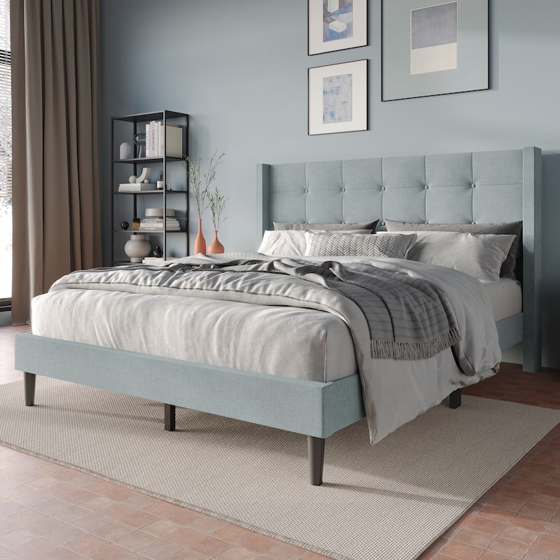 CraftPorch Elegance Wingback Upholstered Linen Bed