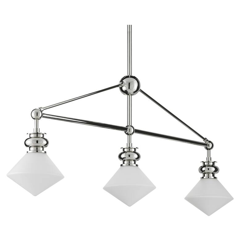 Currey & Company Rycroft Rectangular Chandelier - Polished Nickel/White - 22.5"h x 43"w x 7"d