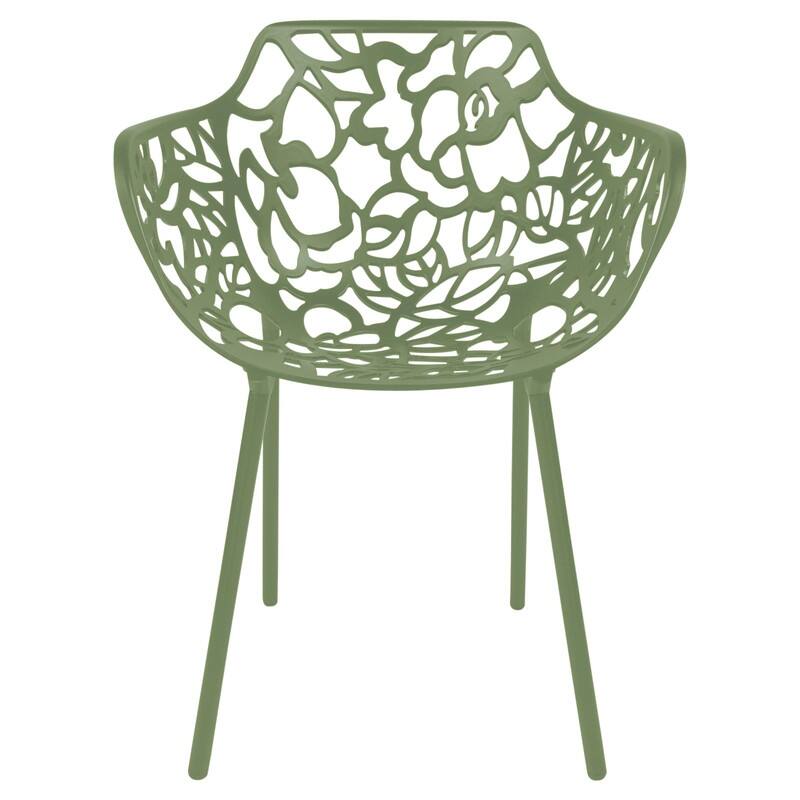 Devon Outdoor Aluminum Dining Chair with Floral Cutout, Stackable, Weather-Resistant, UV-Protected, Indoor/Patio Seating