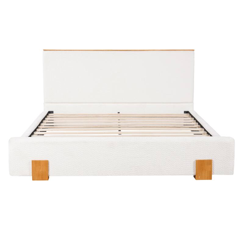 Christopher Knight Home - Verdes Modern Soft Boucle Upholstered Platform Bed with Solid Wood Legs, Trim & Padded Headboard
