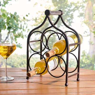 SAFAVIEH Outdoor Living Floyd 4 Wine Bottle Holder - 10"W x 6"D x 14"H
