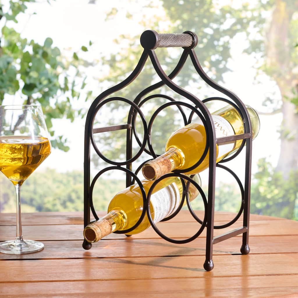 SAFAVIEH Outdoor Living Floyd 4 Wine Bottle Holder - 10"W x 6"D x 14"H
