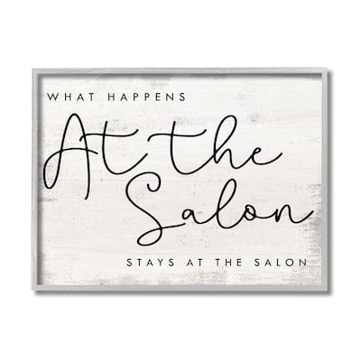 Stupell What Happens at the Salon Phrase Beauty Sentiments Framed Wall Art