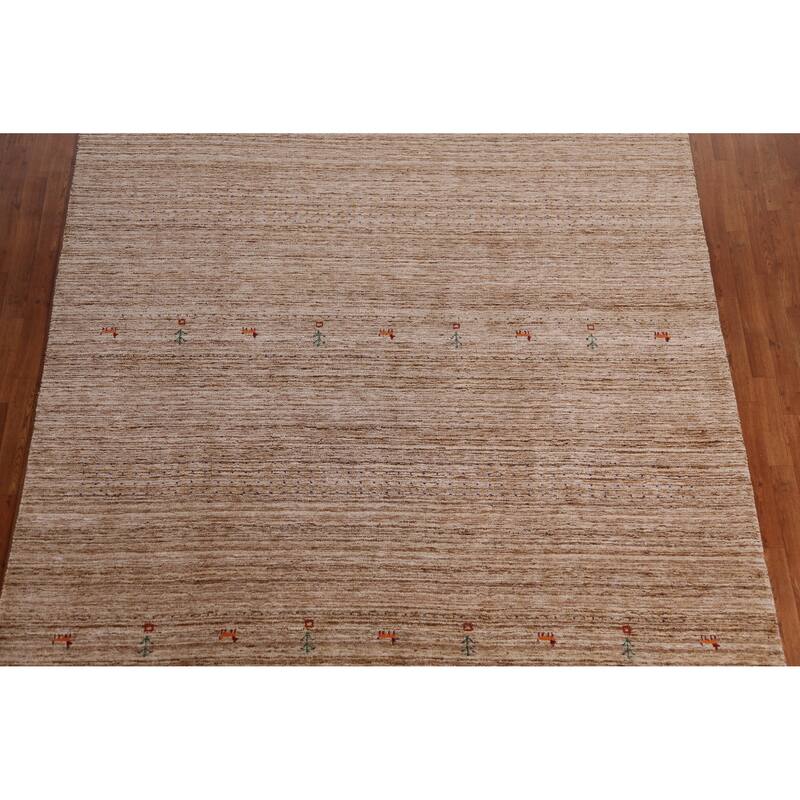 Hand Knotted Oriental 100% Wool Carpet Tribal Tribal Brown Gabbeh Area Rug - 9' 5'' X 8' 1''