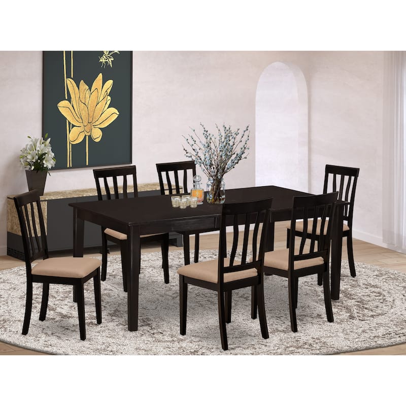 East West Furniture 7 Piece Kitchen Table Set- A Rectangle Dining Table and 6 Dining Room Chairs, Cappuccino (Seat Options)