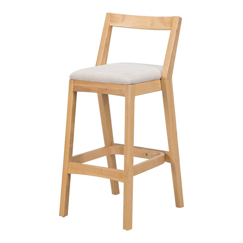 Indoor Rubberwood Barstool, Natural Finished and Beige Upholstery, Set of 2