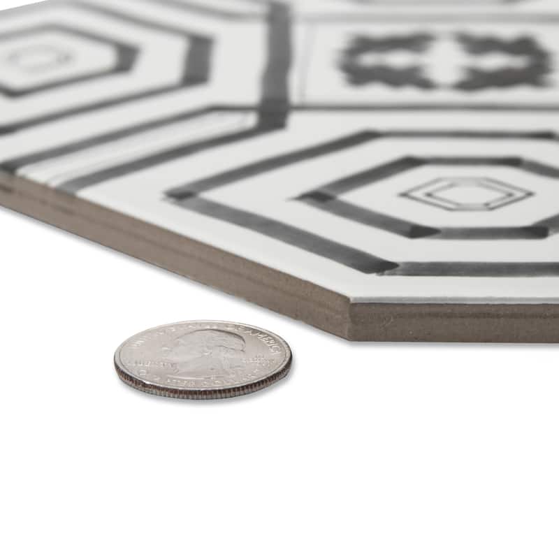 Merola Tile Vaudeville Octagon Deco Sombra with Taco Pink 7-7/8" x 7-7/8" Porcelain Floor and Wall Tile