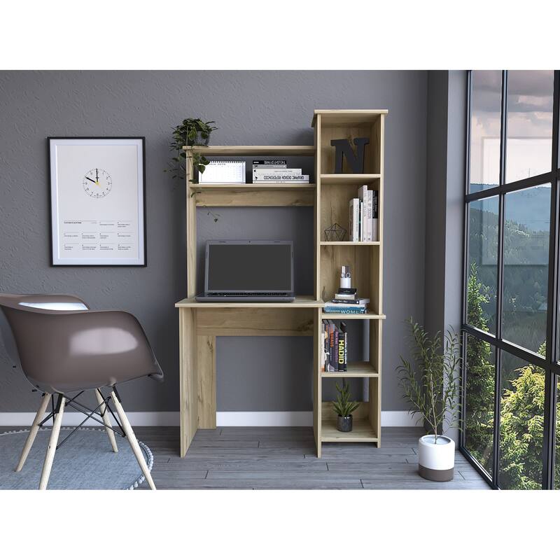 Compact Computer Desk with Hutch, Bookcase, and Spacious Workspace for Home Offices