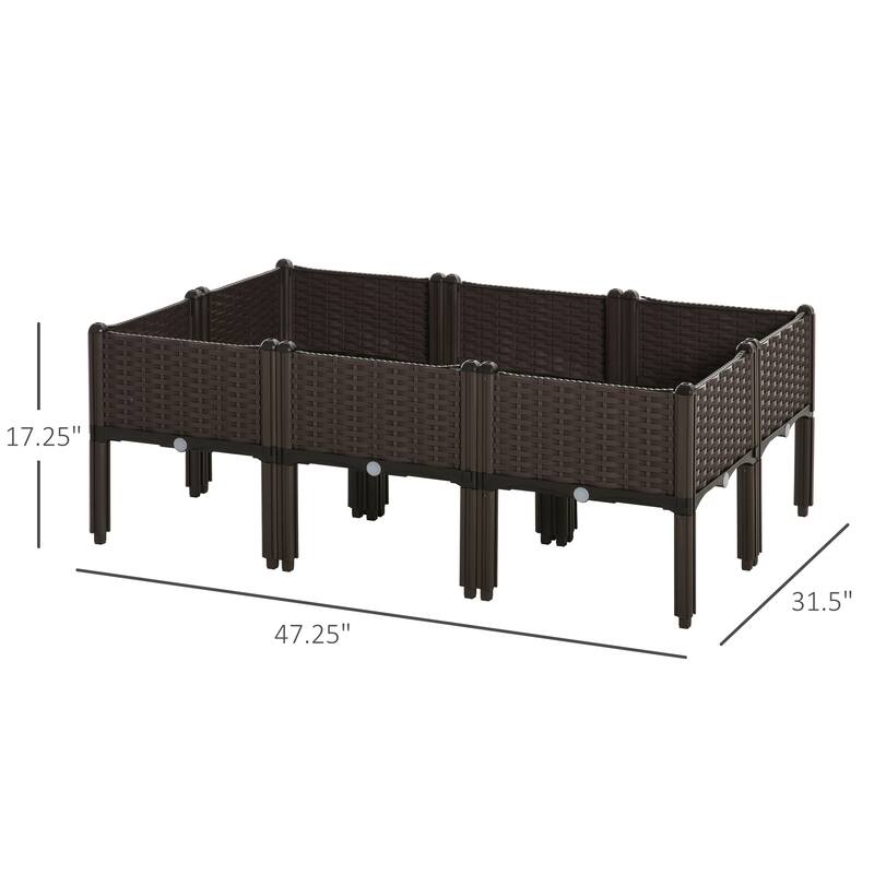 Outsunny 6-piece Raised Garden Bed PP Raised Flower Bed Plant Stand Stackable Vegetable Herb Grow Box - 15.75" x 15.75" x 17.25"