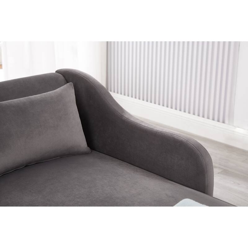 Grey Modern 58.3" Velvet Upholstered Chaise Lounge Chair with Solid Wood Legs