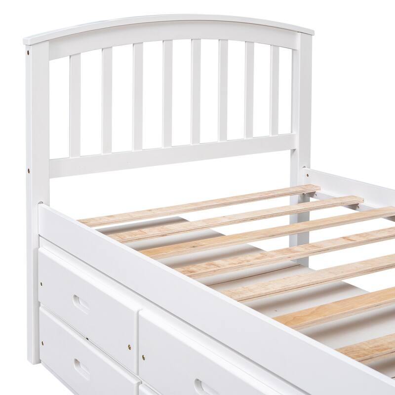 High-Quality Twin Platform Storage Bed with 6 Drawers, Pinewood Construction, Kids and Adults Use