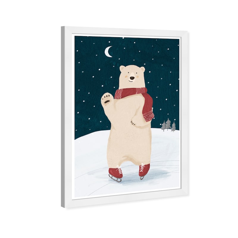 Wynwood Studio Prints Animals Snowy Skater Bear Blue and Dark Blue Farmhouse Wall Art Canvas Print