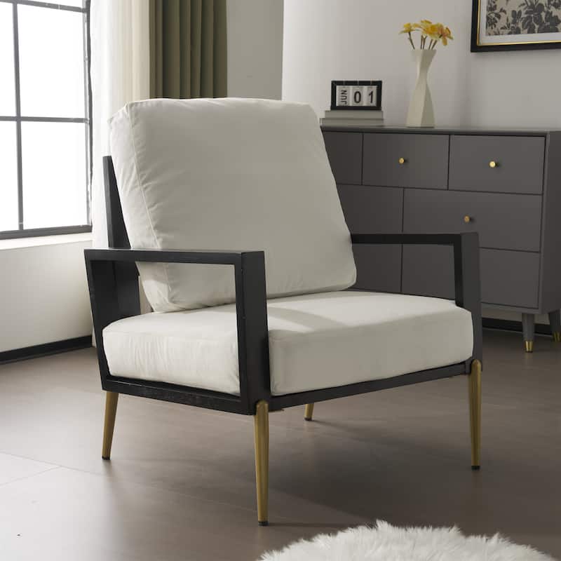Floral Print Velvet Accent Armchair with Metal Legs and Rubberwood Frame, Wide Armrest Sofa Chair with Pillow Back Lounge Chair