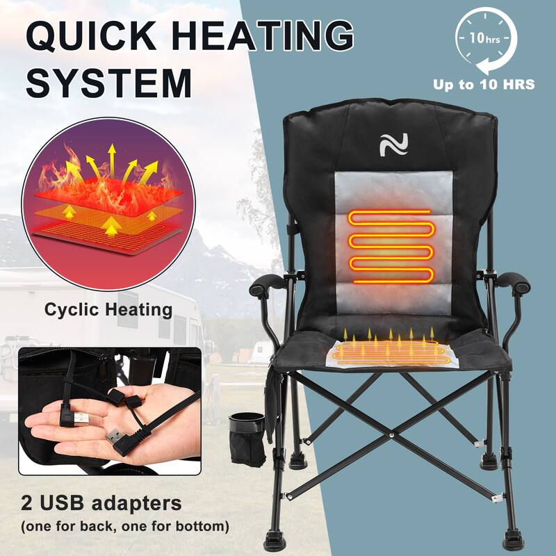 DoCred Portable Heated Camping Chair, Outdoor Wide Folding Chair