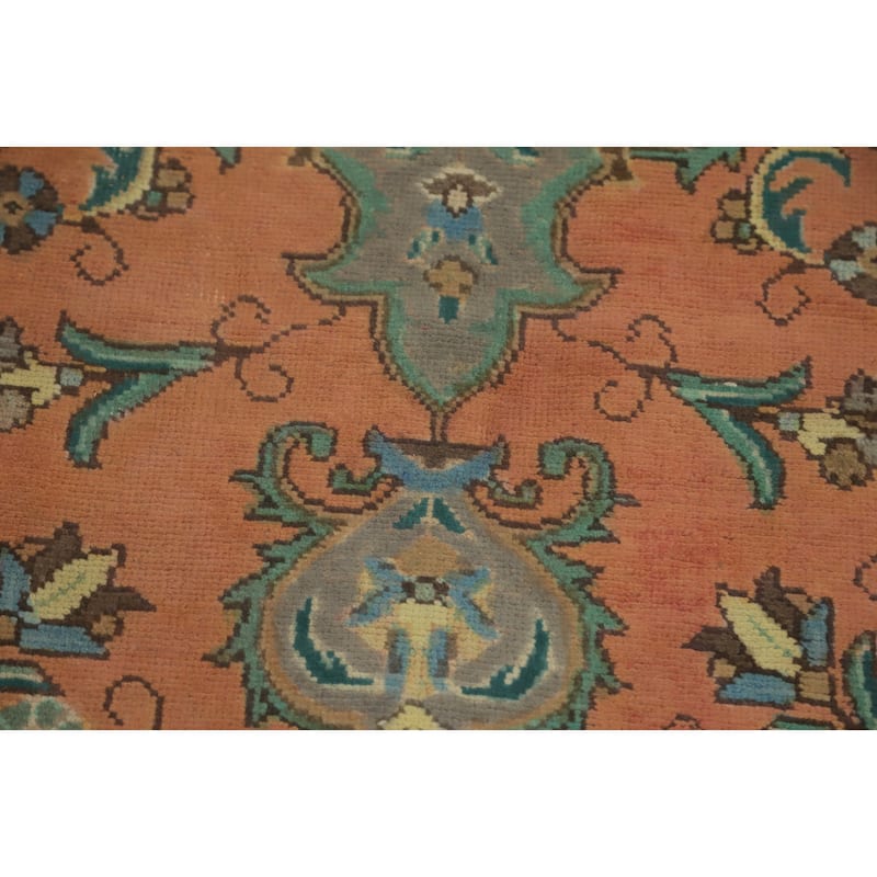 Hand Knotted Oriental 100% Wool Carpet Traditional Medallion Coral Tabriz Area Rug - 9' 10'' X 6' 6''