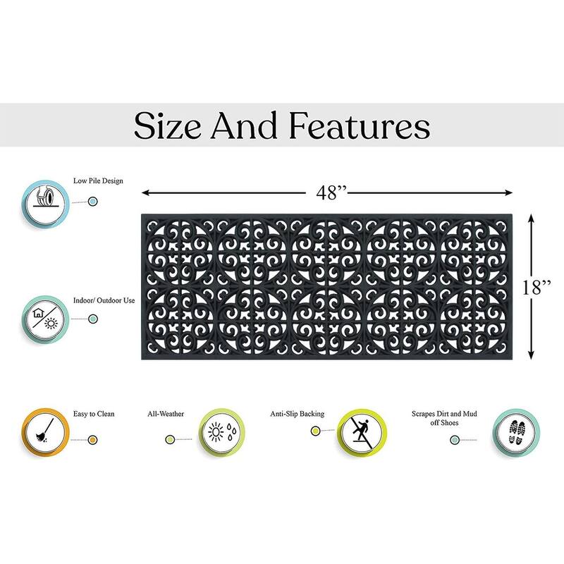 A1HC Rubber Iron Beautiful Hand Finished Elegant Large Double Doormat 18"X48"
