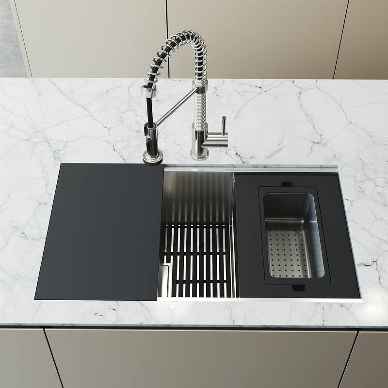 VIGO Hampton Stainless Steel Undermount Workstation Kitchen Sink - 32"L x 17"W
