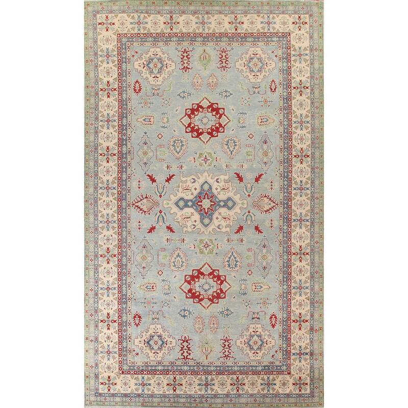 Hand Knotted Oriental 100% Wool Carpet Traditional Geometric Navy Blue & Blues Kazak Area Rug - 16' 3'' X 9' 9''