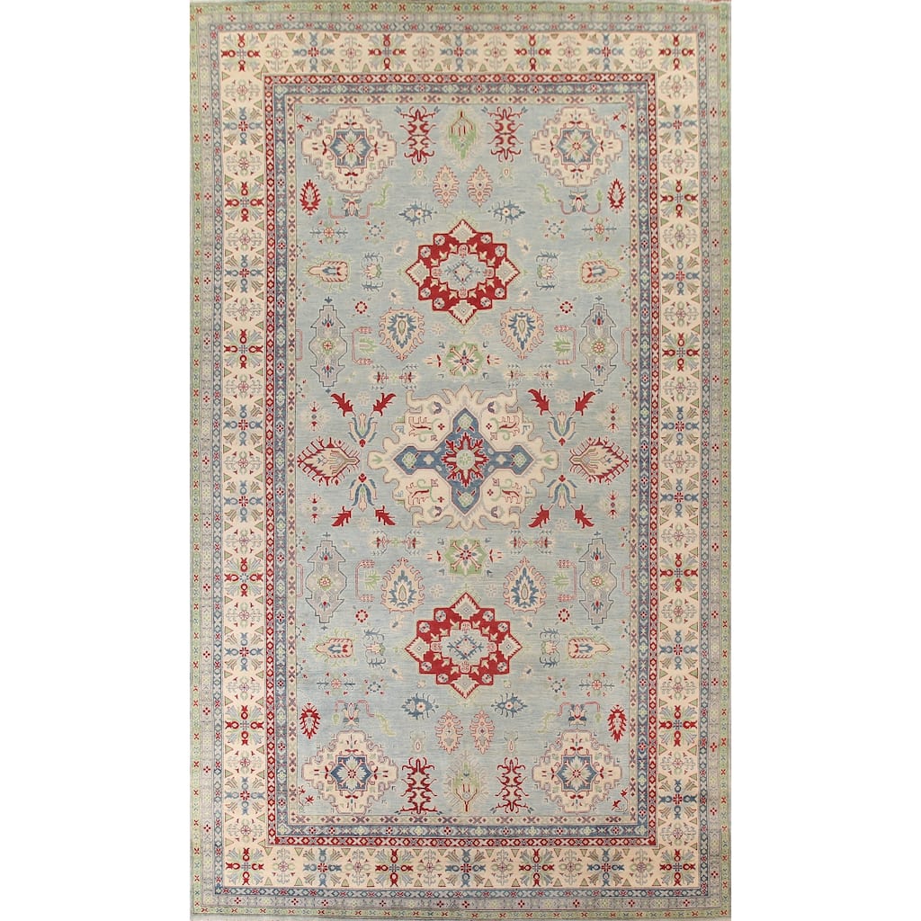 Hand Knotted Oriental 100% Wool Carpet Traditional Geometric Navy Blue & Blues Kazak Area Rug - 16' 3'' X 9' 9''