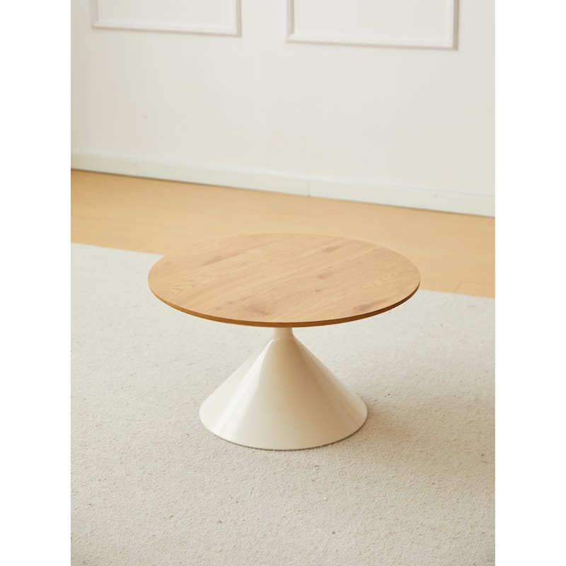 Round coffee table white+wood