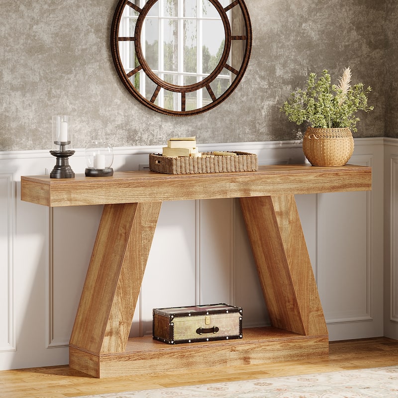 55 Inches Farmhouse Wood Console Sofa Table with Storage - 11.81" D x 55.12" W x 31.5" H