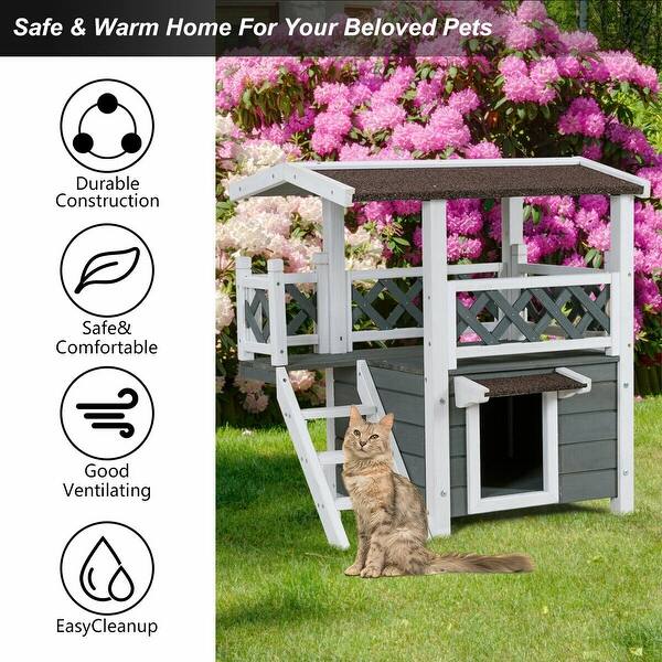 Shop Gymax 2 Story Outdoor Weatherproof Wooden Cat House Condo