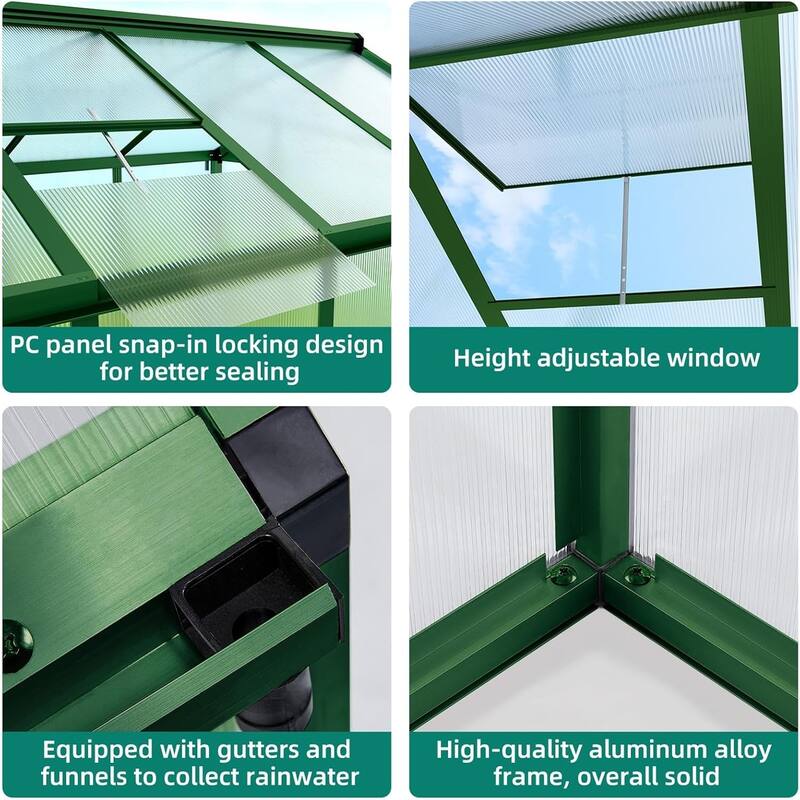 6x8 ft Large Walk-In Outdoor Greenhouse for Backyard, Patio, and Lawn Gardening, Green - 6 x 8FT