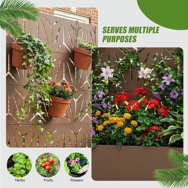 Metal Galvanized Planter Box with Trellis Privacy Screen Lockable Wheels