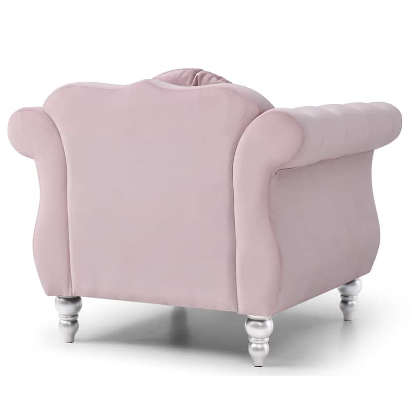Solid Velvet Accent Chair with Round Pillow - 39" - Pink