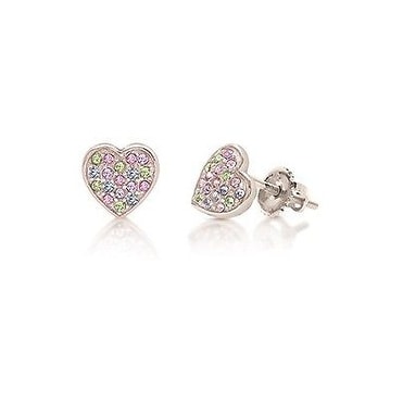 New 925 Sterling Silver White Gold Tone Heart Screwback Children's Earring