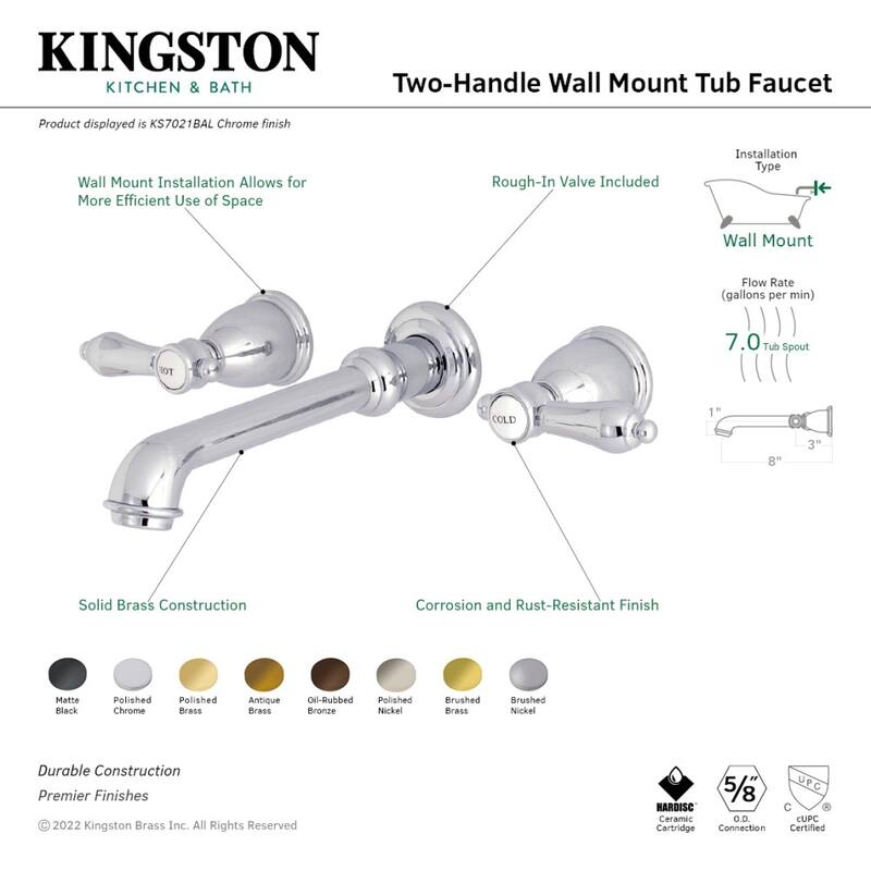 Kingston Brass Heirloom 3-Hole Wall Mount Roman Tub Faucet