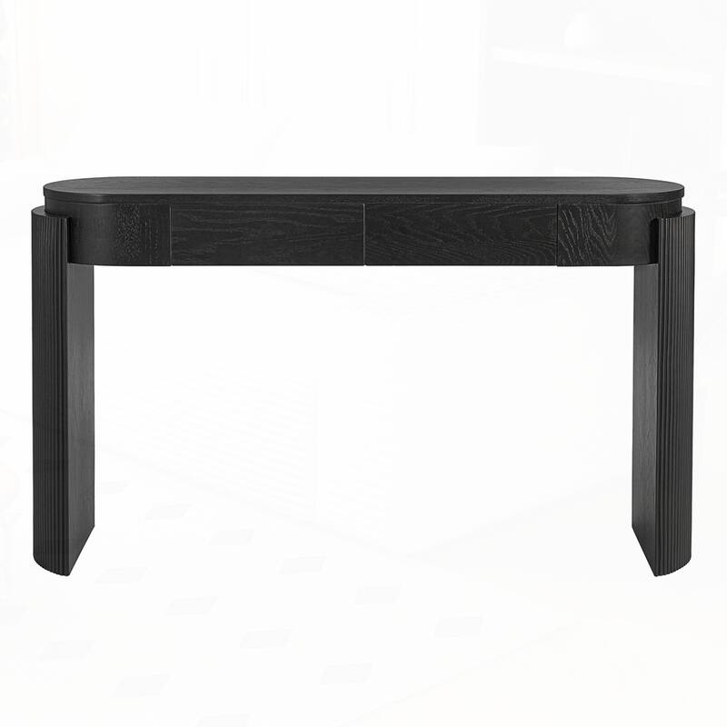 Oval Top and 2 Drawers Entryway Table with Natural Wood Grain Finish