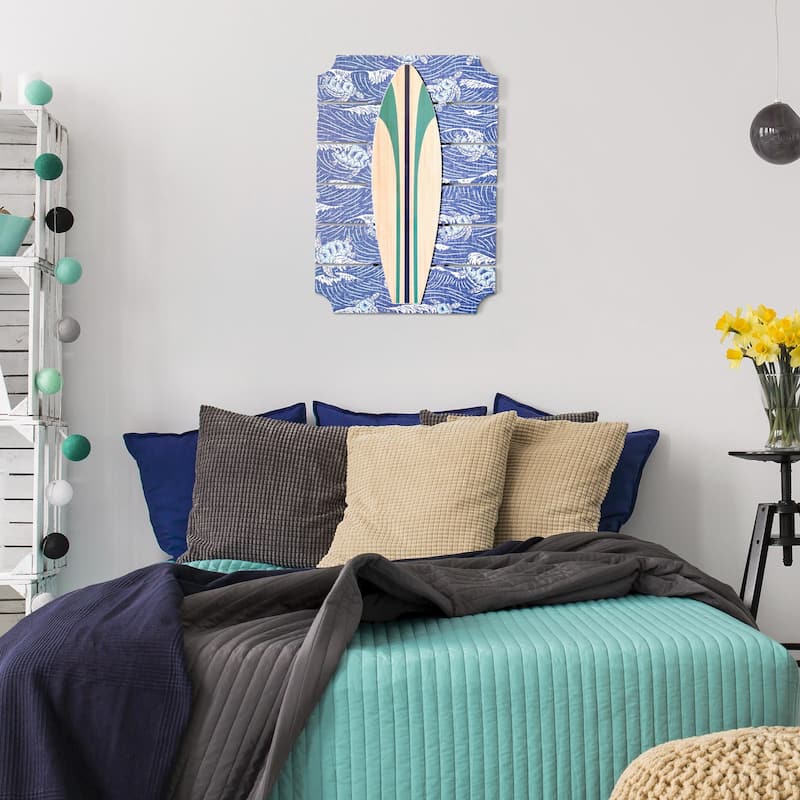 Kona Coast by Reyn Spooner HONU 'AUKAI Horizon Blue Surf Board on Plank Wall Art - 14" x 20"