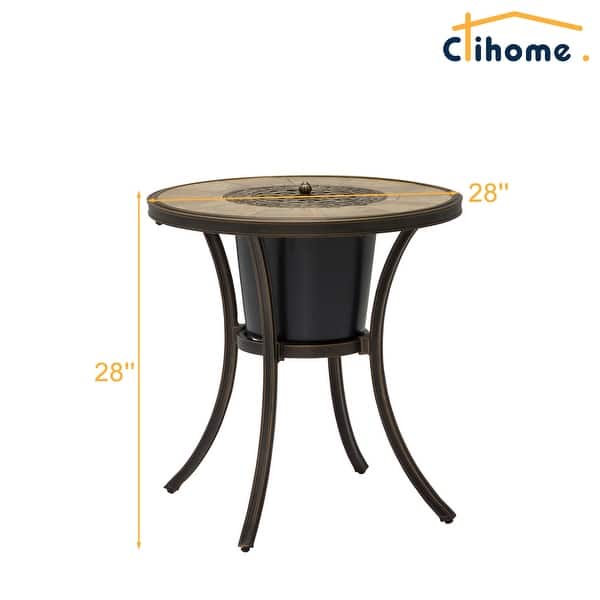 28" Round Cast Aluminum Bistro Table with Ice Bucket & Ceramic Tabletop