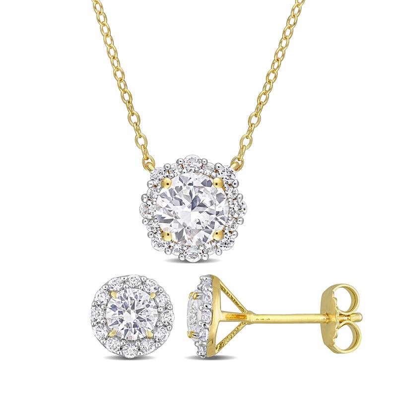 Miadora Created White Sapphire Earrings & Necklace Set With Chain Yellow Silver Length (Inches): 17