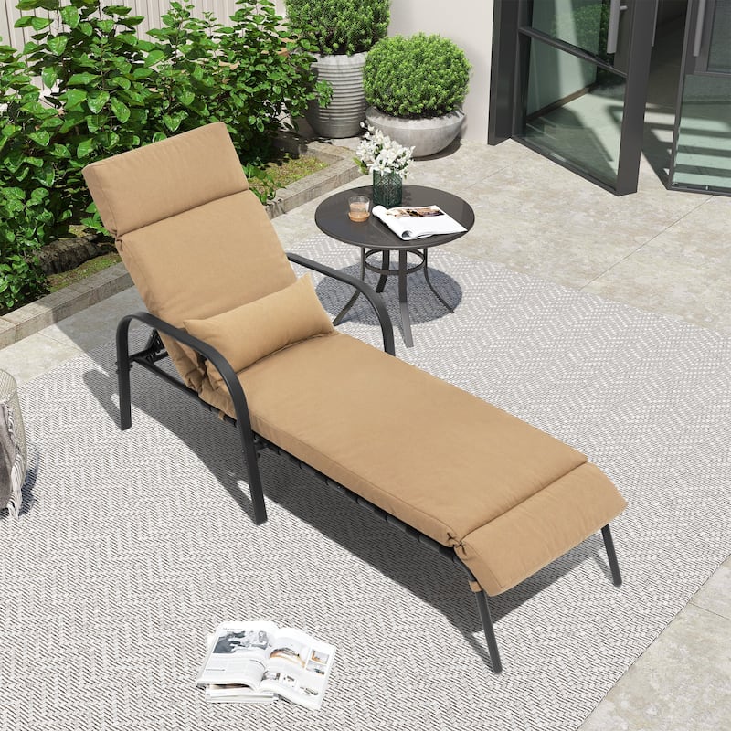 Outdoor Recliner Adjustable Chaise Lounge Chair with Cushion & Pillow - Tan - 1PC