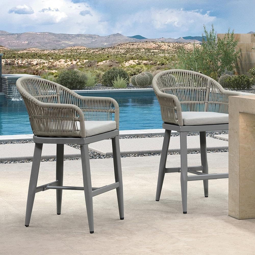 PURPLE LEAF Outdoor Dining Chairs Set of 2 Patio Counter Height Bar Stool with Cushion