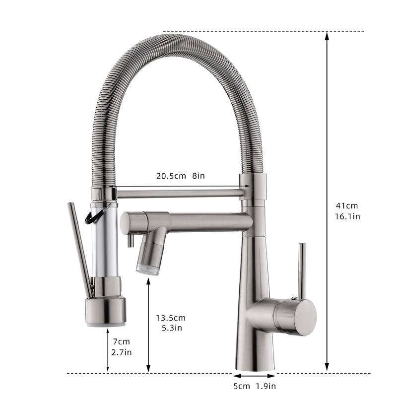 Brushed Nickel Modern Kitchen Faucet Pull Down with LED Light