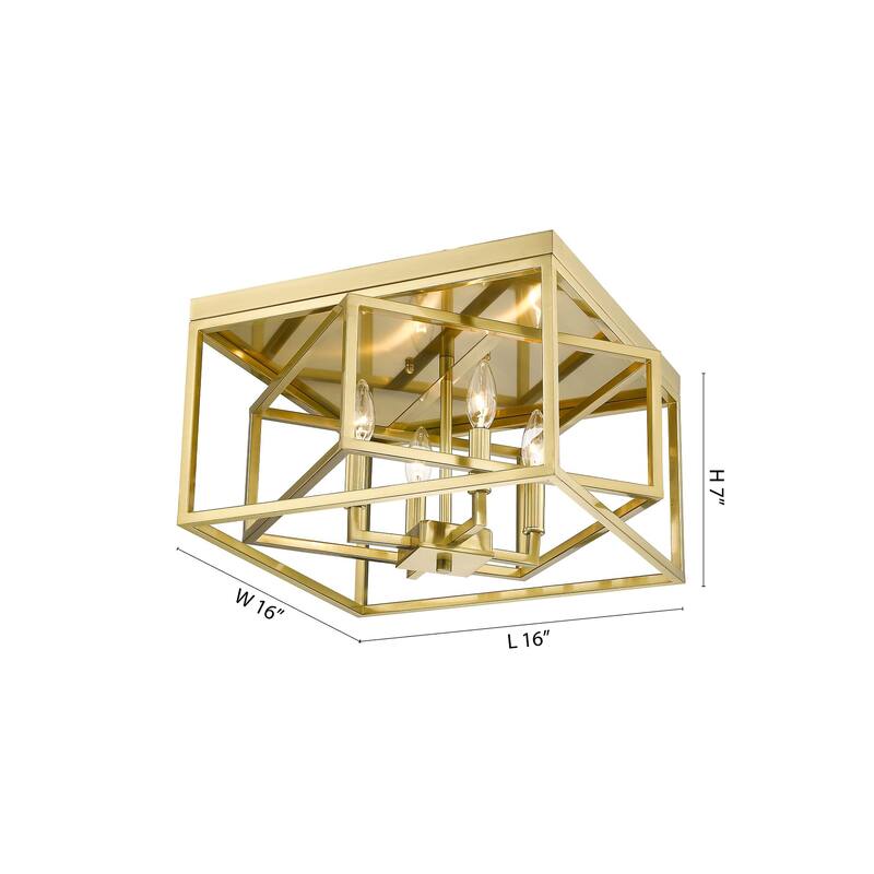 4-Light Gold Interlocked Box Flush Mount