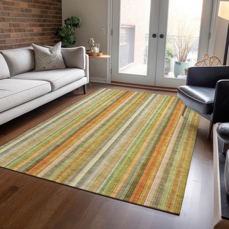 Machine Washable Indoor/ Outdoor Striped Chantille Rug