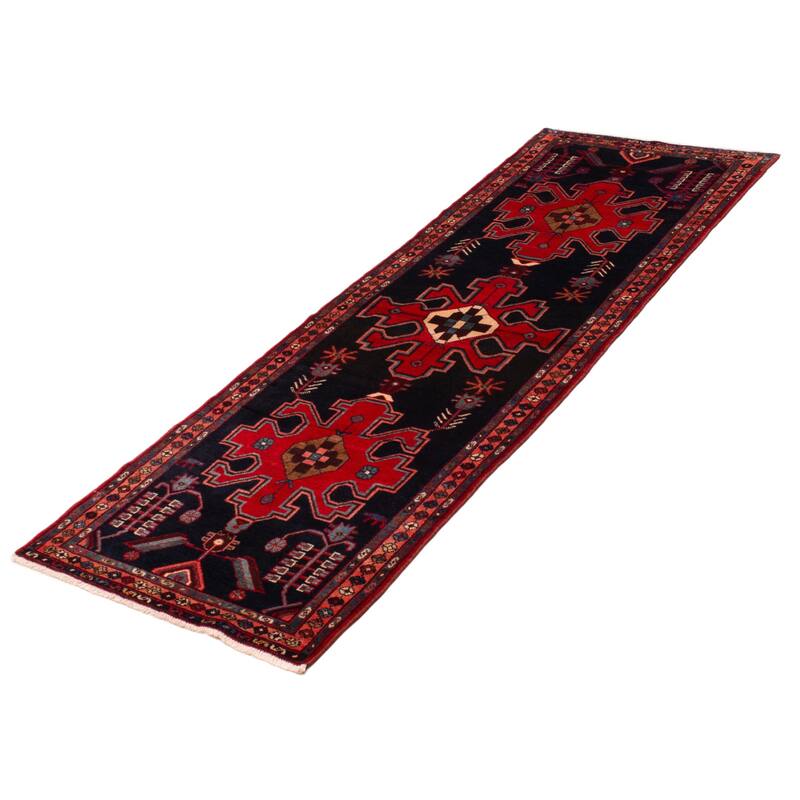 ECARPETGALLERY Hand-knotted Anadol Navy, Red Wool Rug - 3'4 x 9'8
