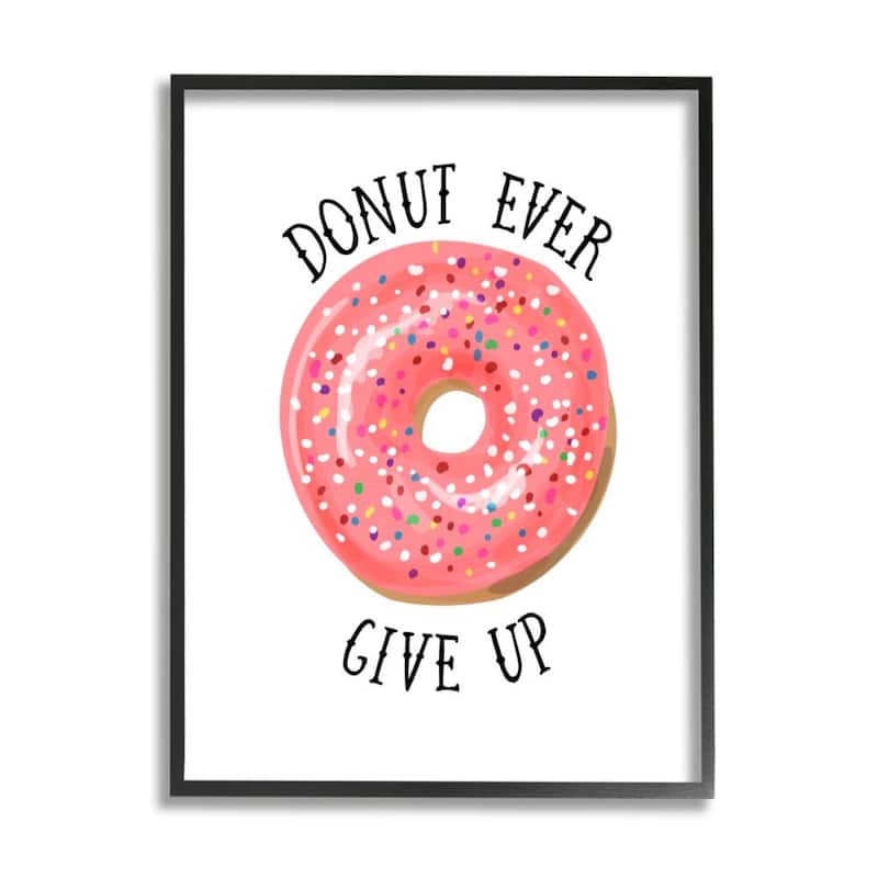 Stupell Donut Give Up Phrase Minimal Pastry Food Pun Framed Wall Art - 16 x 20 - Black