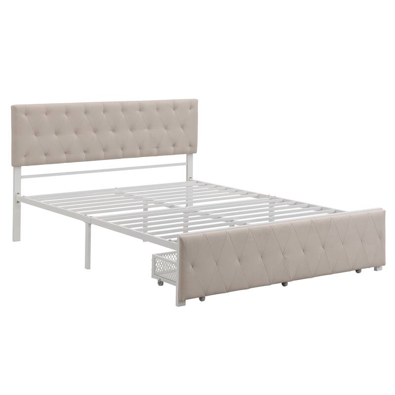 Storage Bed Metal Platform Bed with a Big Drawer